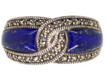 Silver, Lapis Lazuli & Marcasite Intertwined Design Ring