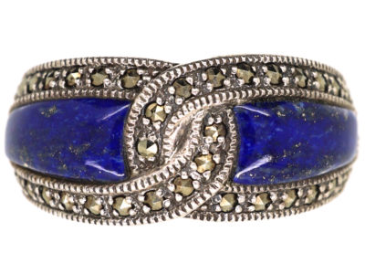 Silver, Lapis Lazuli & Marcasite Intertwined Design Ring