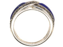 Silver, Lapis Lazuli & Marcasite Intertwined Design Ring