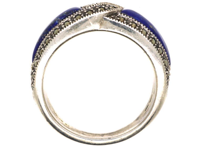 Silver, Lapis Lazuli & Marcasite Intertwined Design Ring