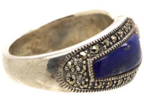 Silver, Lapis Lazuli & Marcasite Intertwined Design Ring