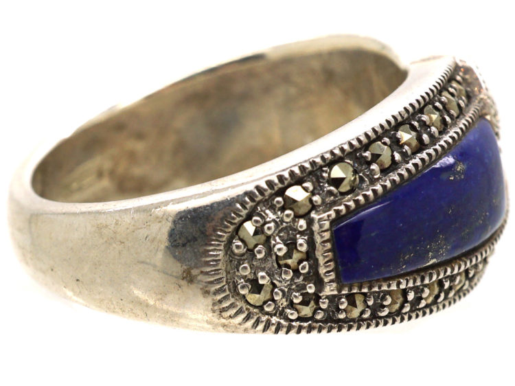 Silver, Lapis Lazuli & Marcasite Intertwined Design Ring