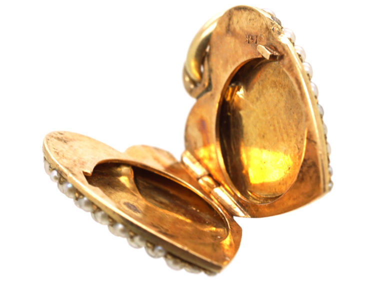 Edwardian 14ct Gold & natural Split Pearl double Sided Heart Shaped Locket