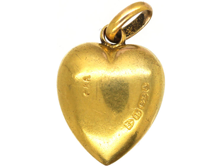 Edwardian 15ct Gold Heart Shaped Pendant set with a Turquoise & Rose Diamonds