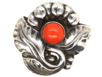 Silver & Coral Flower Brooch by Georg Jensen