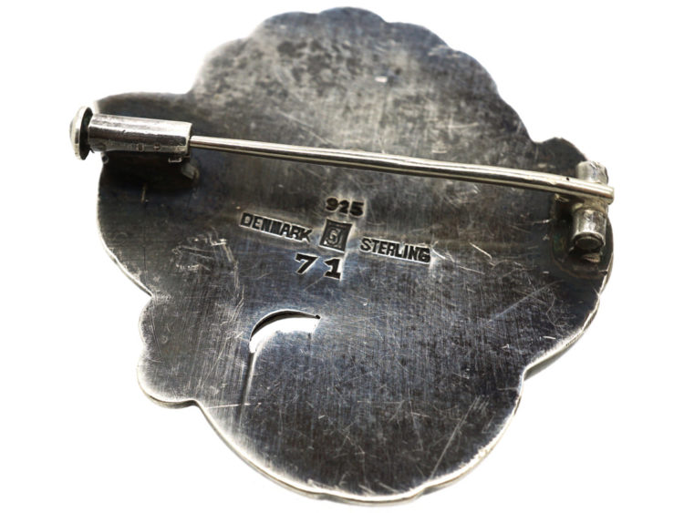 Silver & Coral Flower Brooch by Georg Jensen