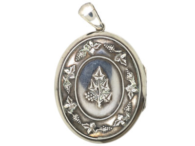 Victorian Large Oval Silver Locket with Vine Leaf & Grape design