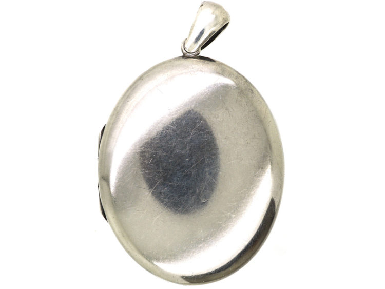 Victorian Large Oval Silver Locket with Vine Leaf & Grape design