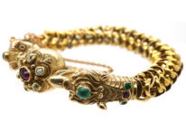Georgian 18ct Gold Dragon's Heads Bracelet set with Emeralds, Rubies & Diamonds