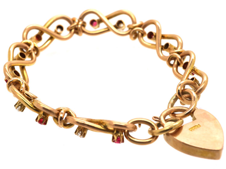 Edwardian 15ct Gold Ruby & Diamond Figure of Eight Bracelet