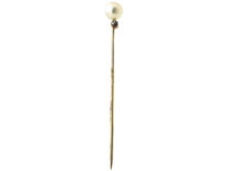 Edwardian Diamond & Pearl Tie Pin
