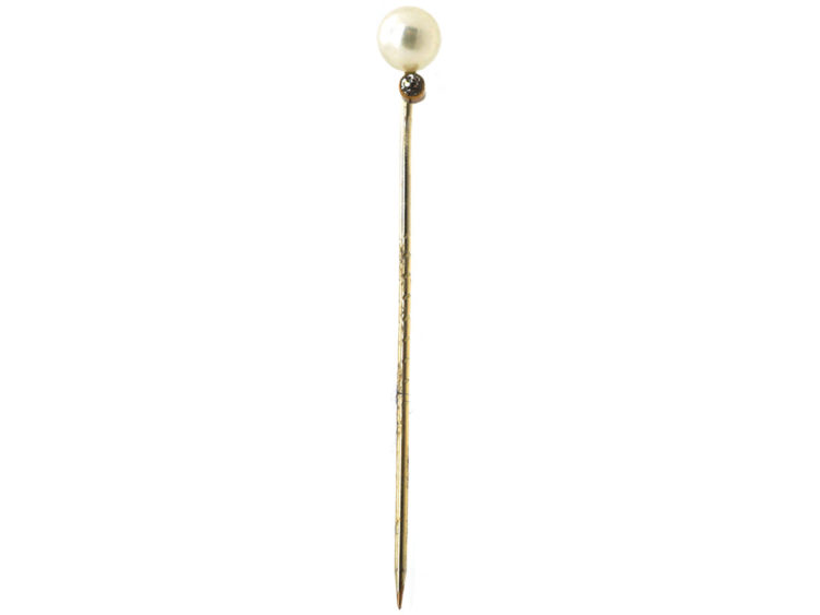 Edwardian Diamond & Pearl Tie Pin