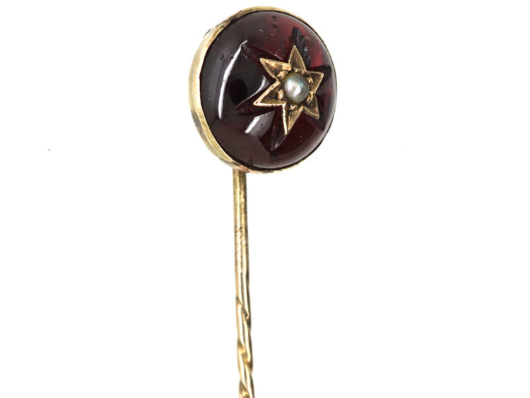 Victorian Cabochon Garnet & Natural Split Pearl Tie Pin