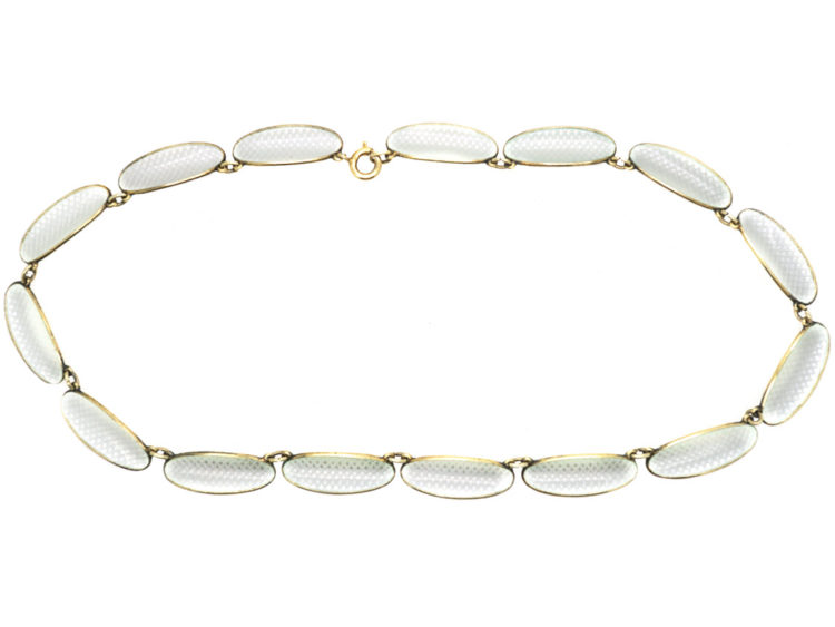 Silver Gilt & White Enamel Necklace by David Andersen