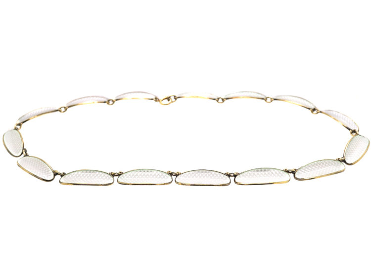 Silver Gilt & White Enamel Necklace by David Andersen