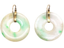 Art Deco Natural Jade & Gold Round Earrings