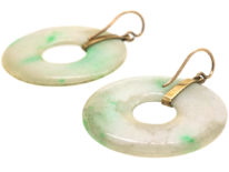 Art Deco Natural Jade & Gold Round Earrings