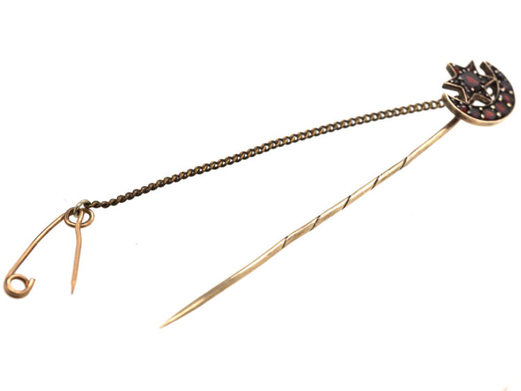 Edwardian Moon & Star Tie Pin set with Garnets