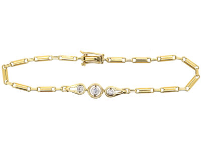 Art Deco 14ct Gold Bracelet set with Three Diamonds