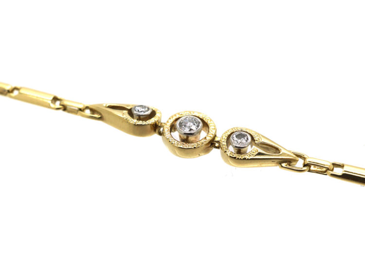 Art Deco 14ct Gold Bracelet set with Three Diamonds