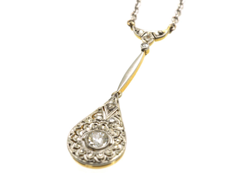 Art Deco 18ct White & Yellow Gold Pendant on 18ct White Gold Chain