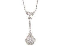 Art Deco 18ct White Gold & Diamond Flower Pendant on 18ct White Gold Chain