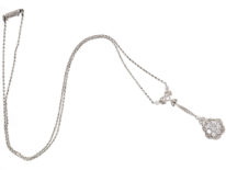 Art Deco 18ct White Gold & Diamond Flower Pendant on 18ct White Gold Chain