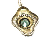Art Deco Silver Gilt, Marcasite & Synthetic Blue/Green Spinel Pendant by Theodor Fahrner on Silver Chain