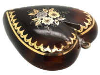 Victorian Tortoiseshell Pique Heart Pendant with Flowers Motif