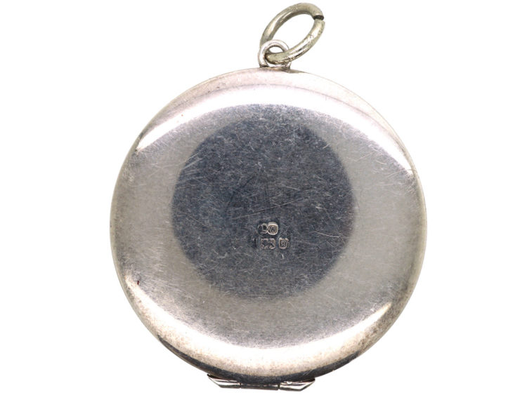 Round Silver Locket with Rose Design