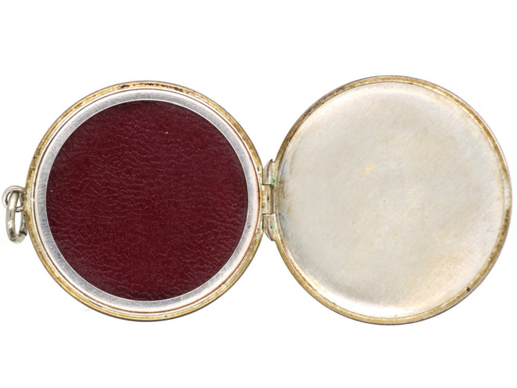 Round Silver Locket with Rose Design