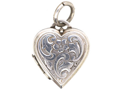 Silver Heart Locket with Flower Motif