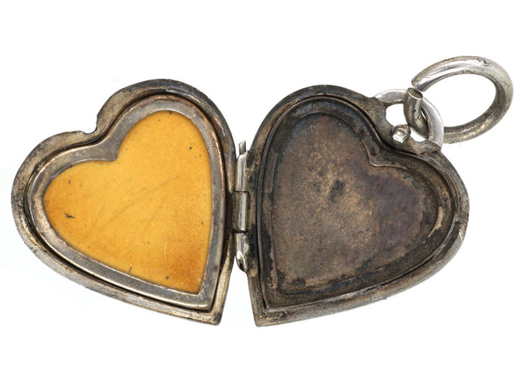 Silver Heart Locket with Flower Motif