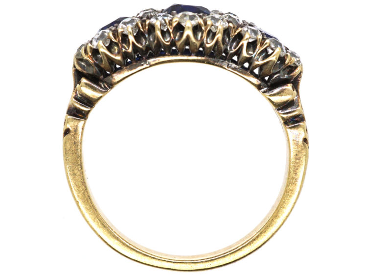 Edwardian 18ct Gold, Triple Cluster Sapphire & Diamond Ring