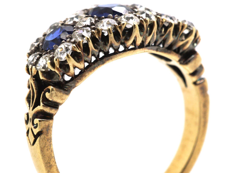 Edwardian 18ct Gold, Triple Cluster Sapphire & Diamond Ring