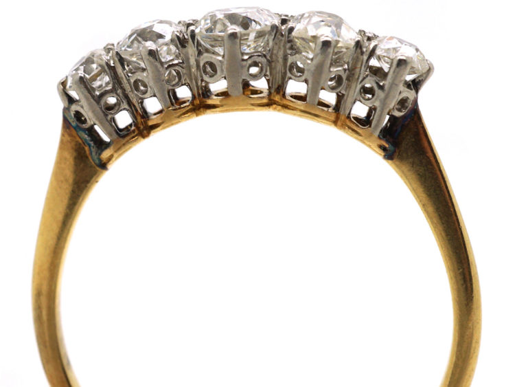 Art Deco 18ct Gold & Platinum Five Stone Diamond Ring