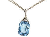 Art Deco Synthetic Blue Spinel Pendant on Silver Chain