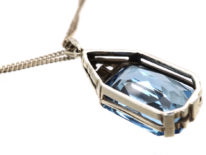Art Deco Synthetic Blue Spinel Pendant on Silver Chain