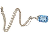 Art Deco Synthetic Blue Spinel Pendant on Silver Chain