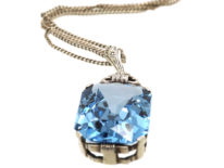 Art Deco Synthetic Blue Spinel Pendant on Silver Chain