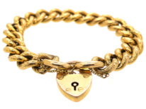 Edwardian 9ct Gold Engraved Curb Link Bracelet