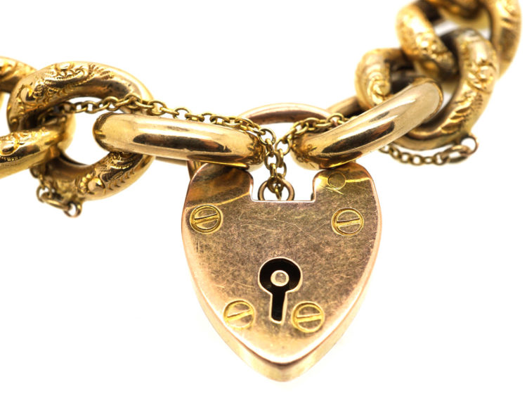 Edwardian 9ct Gold Engraved Curb Link Bracelet