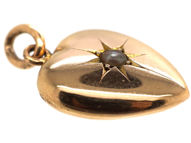 Edwardian 15ct Gold Heart set with a Natural Split Pearl