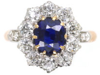 Edwardian 18ct Gold, Sapphire & Diamond Oval Cluster Ring