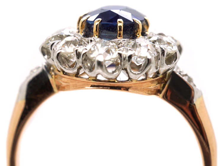 Edwardian 18ct Gold, Sapphire & Diamond Oval Cluster Ring