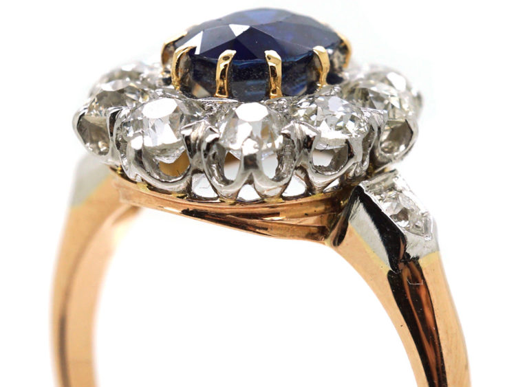 Edwardian 18ct Gold, Sapphire & Diamond Oval Cluster Ring