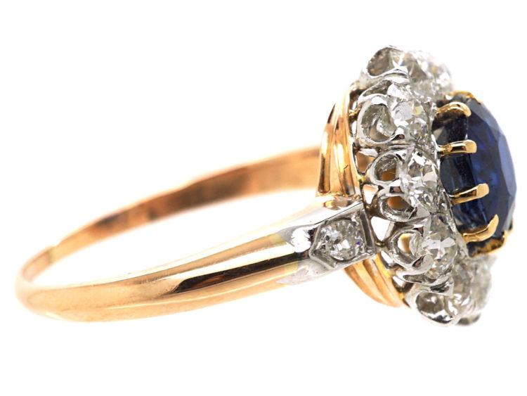 Edwardian 18ct Gold, Sapphire & Diamond Oval Cluster Ring