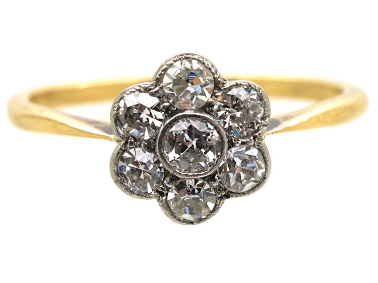 Edwardian 18ct Gold & Platinum, Diamond Daisy Ring