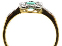 Art Deco 18ct Gold & Platinum Rectangular Ring set with an Emerald & Diamond with Diamond Set Shoulders