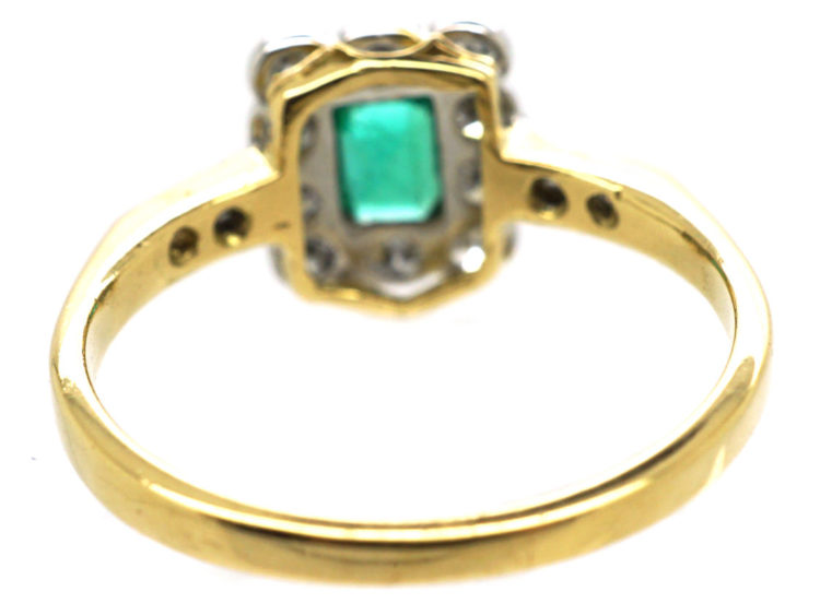 Art Deco 18ct Gold & Platinum Rectangular Ring set with an Emerald & Diamond with Diamond Set Shoulders